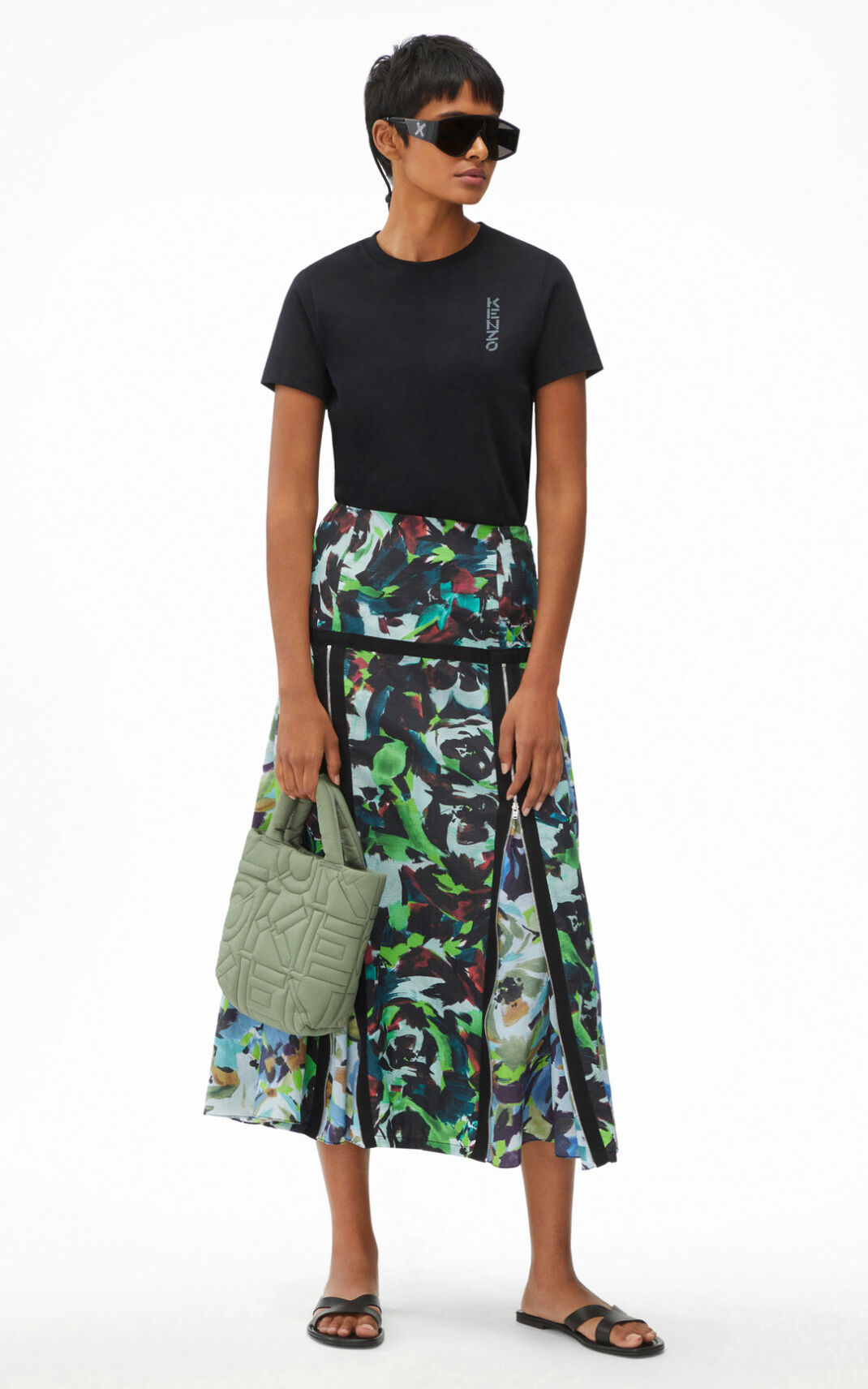 Saia Kenzo Archive Floral Midi Feminino - Verdes | 401ETNSJM